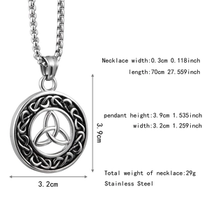 Detailed view of stainless steel Celtic knot pendant with size and weight parameters