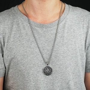 Hip hop Celtic knot medallion pendant on stainless steel ball chain necklace for men