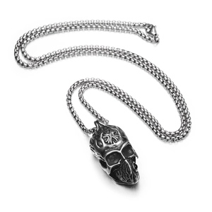 Collier hip hop avec pendentif masque de crâne en acier vintage et chaîne à mailles carrées