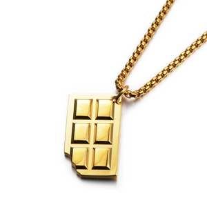 Hip hop style gold chocolate bar pendant necklace with box chain for men and women