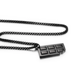 Hip hop black chocolate block pendant necklace in matte stainless steel with box chain