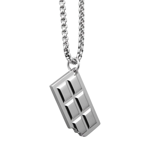 Hip-hop style silver chocolate bar pendant necklace in polished stainless steel for unisex