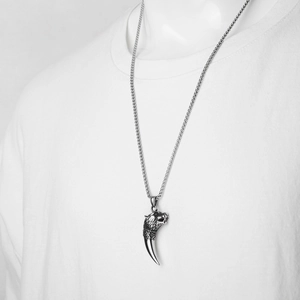 Collier avec pendentif tête de loup et dent en acier inoxydable style hip-hop mixte