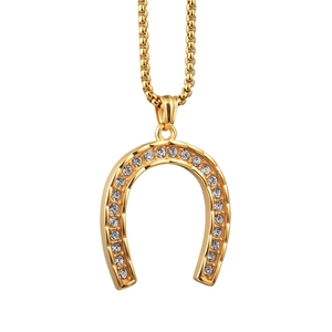 Pendentif fer à cheval hip hop avec oxydes de zirconium et chaîne maille vénitienne
