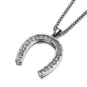 Collier pendentif fer à cheval hip hop avec diamants et chaîne en acier poli