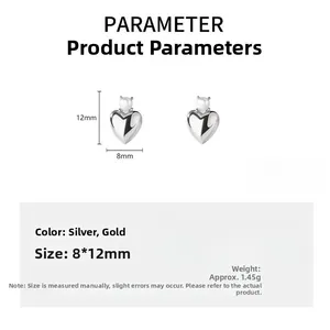 Detailed parameter chart for S925 silver heart pearl earrings in gold and silver colors