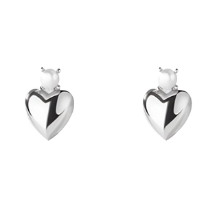 Elegant S925 sterling silver heart earrings featuring white pearl stud accents for women