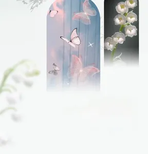 Artistic detail of lily of the valley and butterflies with silver and Hetian jade textures