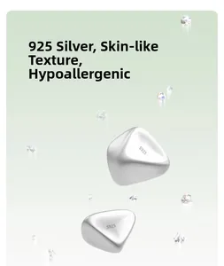 Macro detail of S925 sterling silver triangle earrings with a refined matte texture