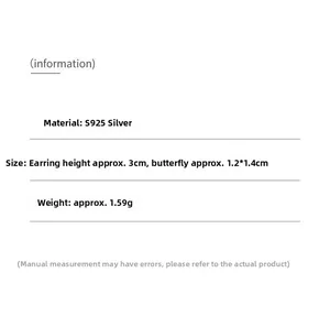 Spécifications de taille pour boucles d'oreilles papillon en argent S925, hauteur 3cm