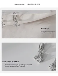 Vue détaillée des créoles en argent sterling S925 avec doubles pendentifs en zircone
