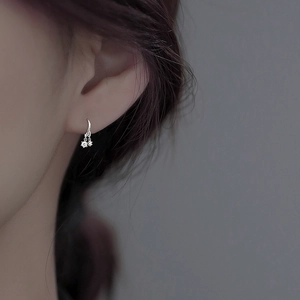 Créoles Minimalistes en Cuivre Zirconia Double Pendentif Tige en Argent Sterling 925 Délicates Boucles d'Oreilles pour Femmes