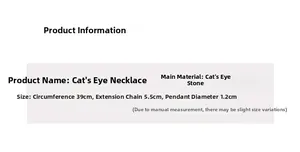 Detailed size chart for cat eye stone necklace with 39cm length and 1.2cm pendant size