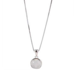 Minimalist cat eye opal stone pendant necklace on silver box chain for women