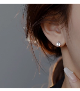 Elegant sphere cubic zirconia earring shown on ear with shimmering micro-pave details