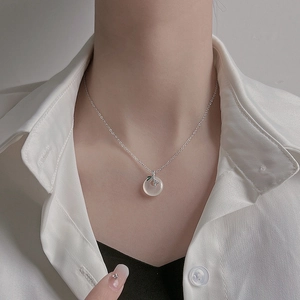 Chinese Style Bamboo Safe Buckle Pendant Necklace Silver Plated Copper Synthetic White Jade Enamel Elegant Women Jewelry Gift