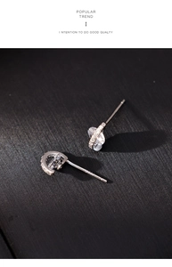 Detailed macro view of S925 silver stud earrings featuring zircon pavé and a round center stone