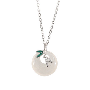 Chinese style 925 silver necklace featuring a jade pingan buckle and bamboo pendant