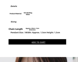 Detailed specs showing 925 sterling silver material and 40cm plus 5cm extender chain