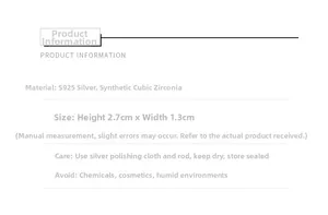 Detailed size chart and S925 silver maintenance guide for cubic zirconia bow earrings