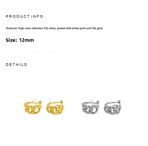 Détail des boucles d'oreilles chaîne en argent 925 plaqué or 18 carats et platine