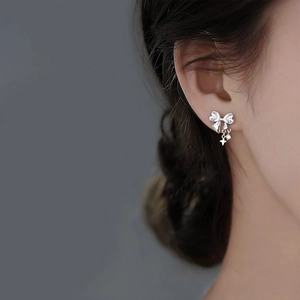Elegant Bowknot Stud Earrings With 925 Sterling Silver Earring Post Copper Zirconia Star Pendant Dangle Earrings For Women