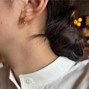Boucles d'Oreilles Créoles à Gros Maillons pour Femmes Minimalistes Style Français Cuivre Plaqué Or Argent Bijoux Géométriques