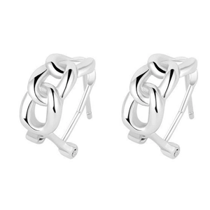 Boucles d'oreilles clous chaîne argentée polie en forme de C avec finition miroir épurée