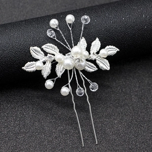 Épingle à Cheveux de Mariée Faite à la Main Künstliche Perle Strass Or Argent Feuille Bijou de Tête pour Mariage Banquet Fête Femme
