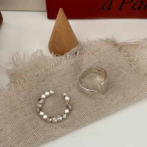 Conjunto de anillos abiertos de plata de ley S925 con cuentas y banda ancha para mujer