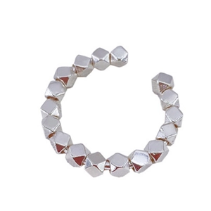 Elegante anillo abierto de plata S925 con cuentas geométricas facetadas metálicas