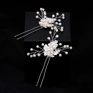 Bridal Handmade Artificial Pearl Rhinestone Flower Hair Sticks U-Shaped Alloy Hair Pins For Wedding Party Accessories Women Jewelry
