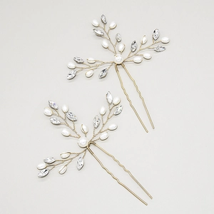 Handmade Bridal Hair Pin U Shaped Artificial Pearl Rhinestone Leaf Wedding Hair Accessories For Women Party Elegant Headpiece Jewelry