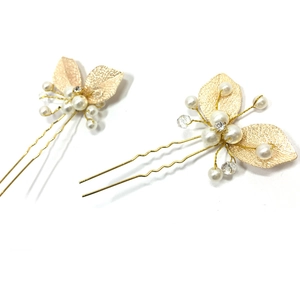 Épingles à cheveux baroques en forme de U dorées avec perles et cristaux faits à la main