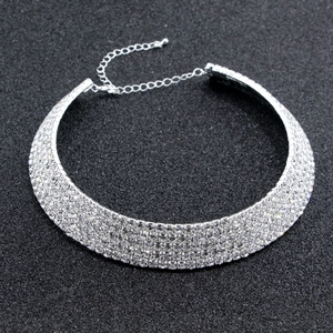 Luxueux Collier Ras du Cou en Alliage avec Strass pour Femme Mariée Mariage Bijoux de Cou en Cristal à plusieurs rangées Ton Argent