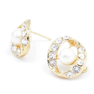Boucles d'oreilles perles dorées avec halo de strass scintillants pour bijoux de mariée