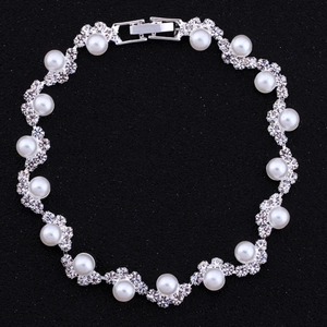 Elegante Bracciale in Lega Con Künstliche Perle di Imitazione e Strass Per Donna Argento Ondulato Gioielli Da Sposa Matrimonio Accessori Festa In Cristallo