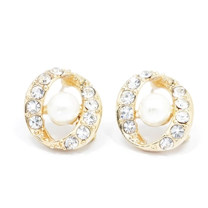 Boucles d'oreilles perles de mariée avec base en métal doré et auréole de cristaux