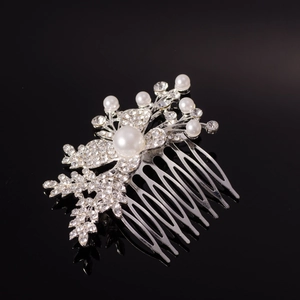 Peigne à Cheveux de Mariée Argenté Élégant Avec Strass et Künstliche Perles Design de Fleurs pour Mariage Fête Femme Bijoux