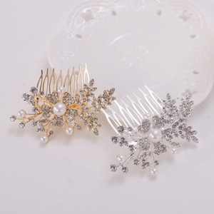 Peignes à cheveux floraux pour mariée avec strass scintillants et perles en or et argent