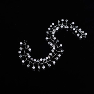 Handmade bridal hair vine with silver wire, white pearls and clear crystal beads for weddings