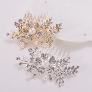 Peigne à cheveux élégant avec cristaux et perles en or et argent pour coiffures de mariage