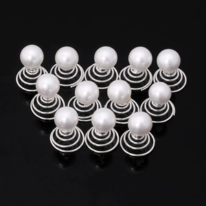 Bridal Wedding Elegant White Imitation Artificial Pearl Spiral Spin Pins Alloy Metal Hair Accessories For Women Hair Styling Decor