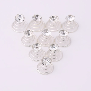 Lot de 10 épingles à cheveux spirales argentées pour mariée avec strass brillants