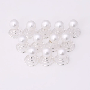 Set of 12 wedding hair pins with white pearls and silver spiral clips for bridal hairstyles