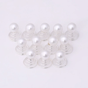 Set of 12 bridal hair pins with white pearls and silver spiral clips for wedding styling