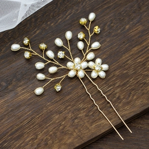 Handmade Faux Artificial Pearl Rhinestone U Shaped Hair Pins For Wedding Banquet Bridal Gold Silver Alloy Floral Headpiece Jewelry