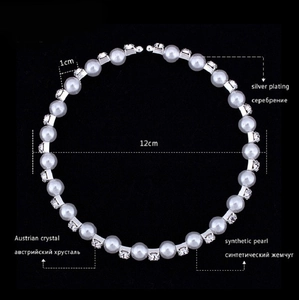 Elegant bridal jewelry set with 8mm pearls and crystals on silver plated necklace
