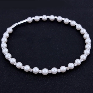 Handmade 8mm pearl and rhinestone bridal jewelry set with necklace and earrings