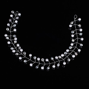 Handmade Bridal Hair Vine With White Faux Artificial Pearl Crystal Silver Color Wire Wedding Headpiece For Women Hair Accessories